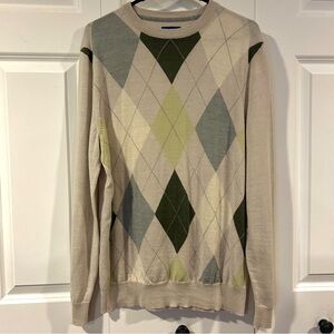 Club Room Men's Argyle Merino Wool Blend Preppy Crewneck Sweater M Old Money